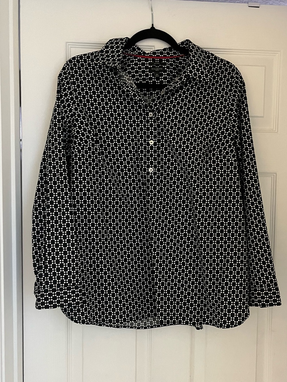 Talbots Black and White Geometric Button-Down Shirt